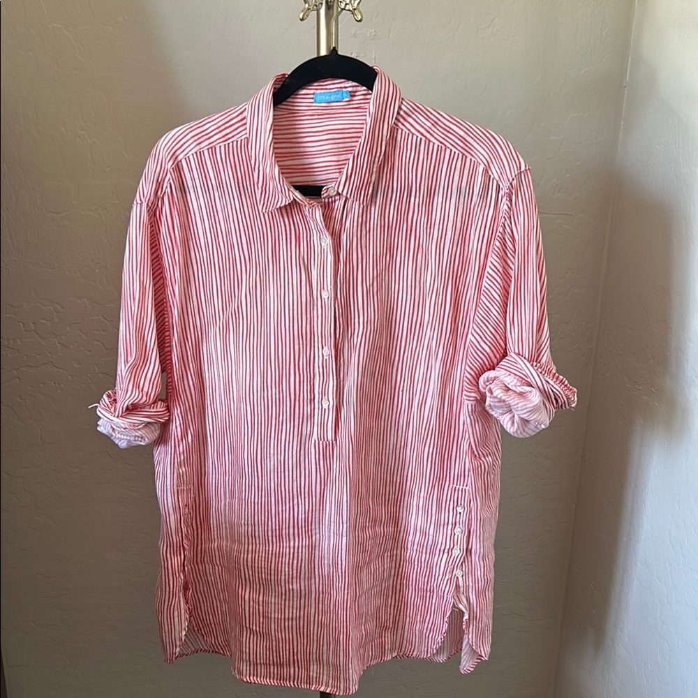 J. McGlaughlin Red Striped Linen Shirt